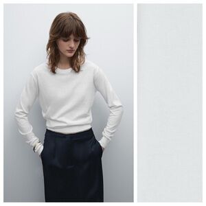 NWT. Massimo Dutti Pure White Cotton/Silk Blend Knit Sweater. Size M.